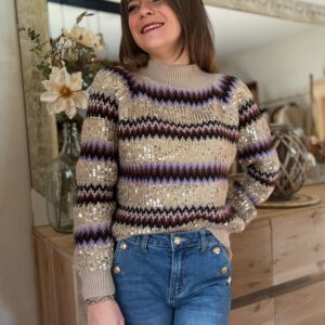 Pull taupe à sequins Victoria