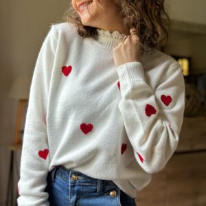 Pull Valentina avec cœurs rouges