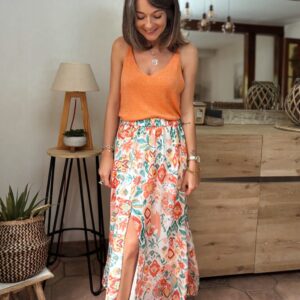 Jupe orange à motif Mia