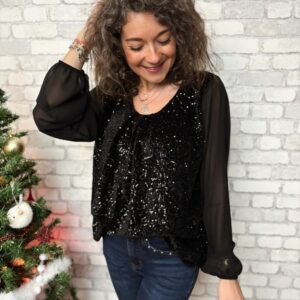 Blouse à sequins noire Elléa