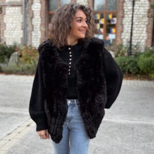 Veste à fourrure sans manche noire Eulalie