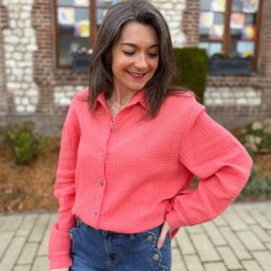 Chemise en gaze de coton corail Inaya