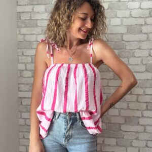 Top rayé en gaze de coton blush Billie