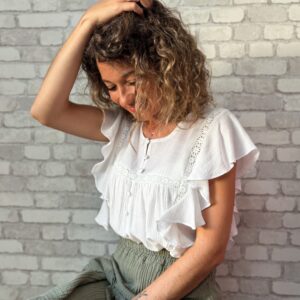Blouse blanche à volants Pia