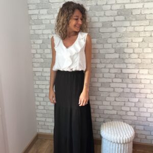 Jupe noire en gaze de coton à volants Liv
