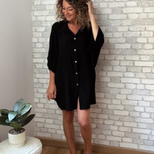 Robe chemise noire en gaze de coton Ysé