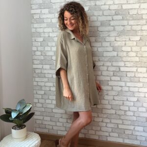 Robe chemise taupe en gaze de coton Ysé