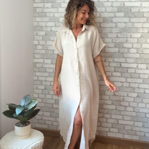 Robe chemise en gaze de coton beige Jasmine