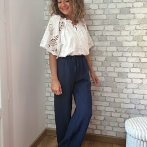 Pantalon marine en gaze de coton Clovis